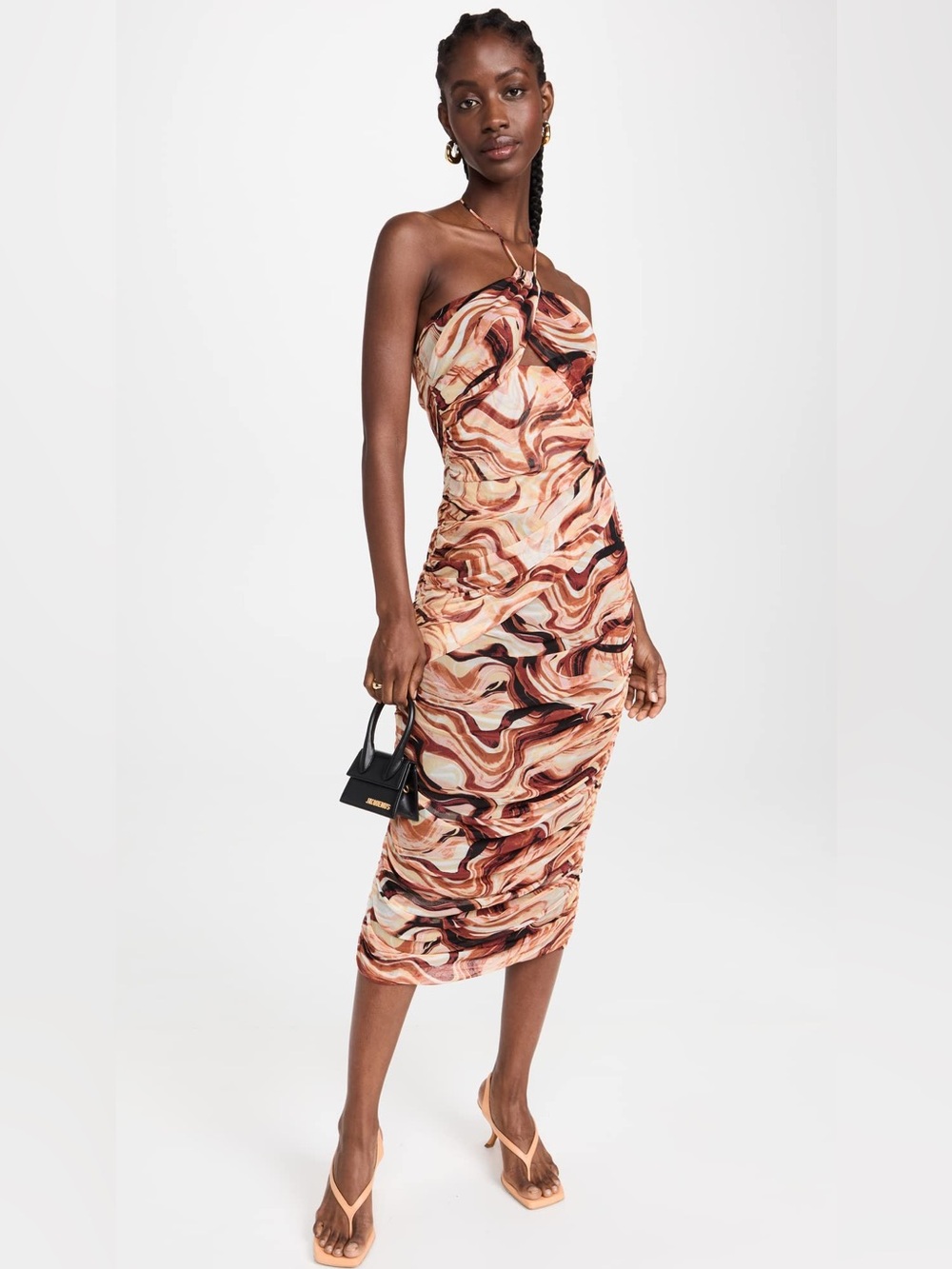 NWT En Saison Esther Ruched Halter Neck Cutout Midi Dress